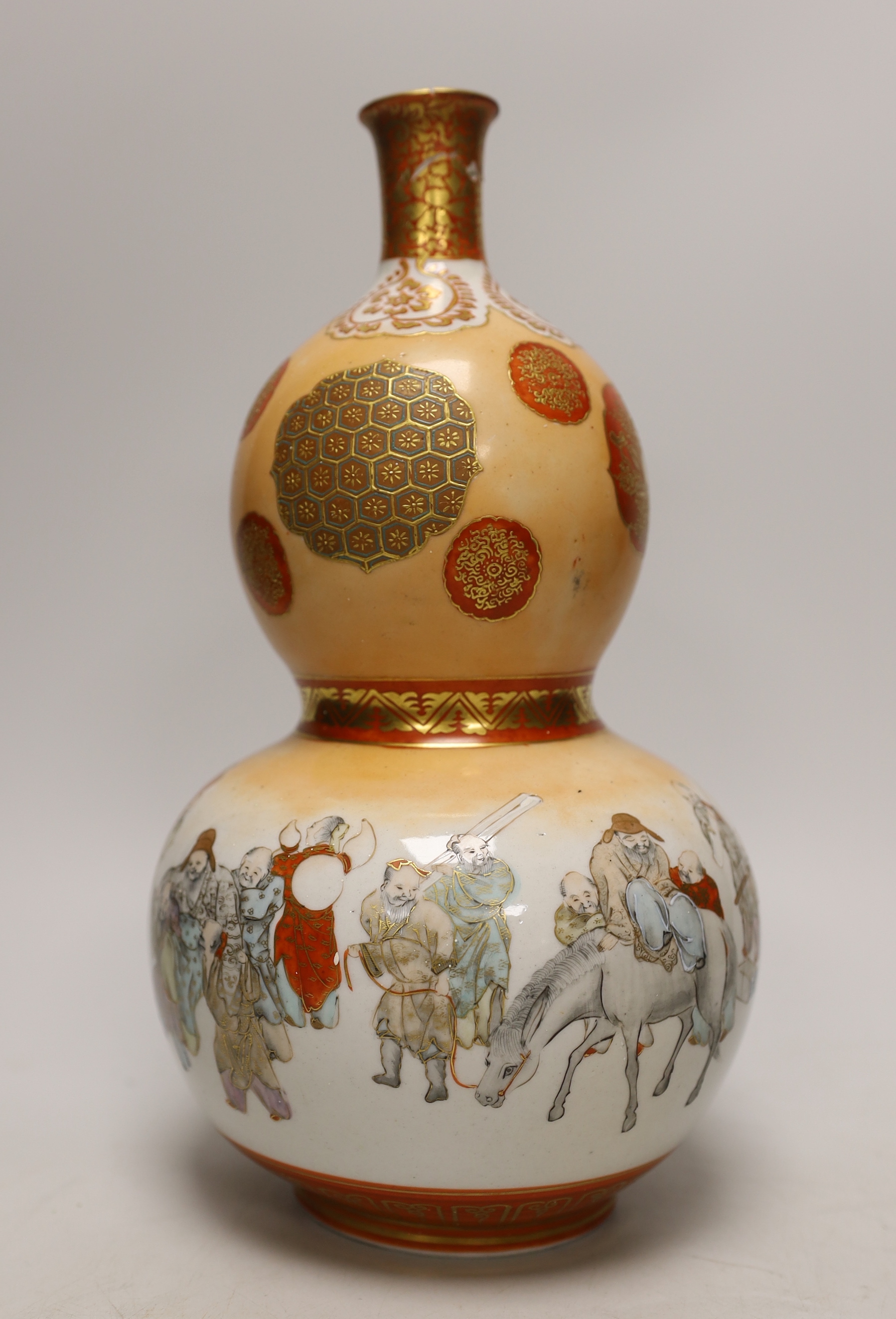 A Japanese Kutani double gourd vase, Meiji period, 29cm high